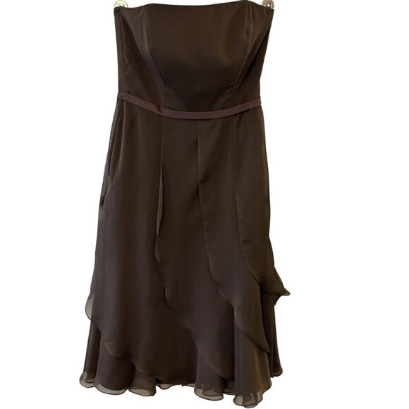None Dresses & Skirts - Flowy Strapless Dress Size 14 Brown